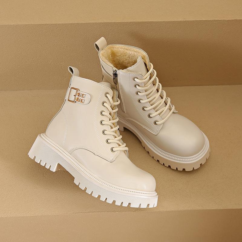 Fashion 2024 Hot Sale New Wear Resistant Non-slip Winter Round Head Ladies Boots Solid Color Fashion Outdoors Warm Plush Women Shoes