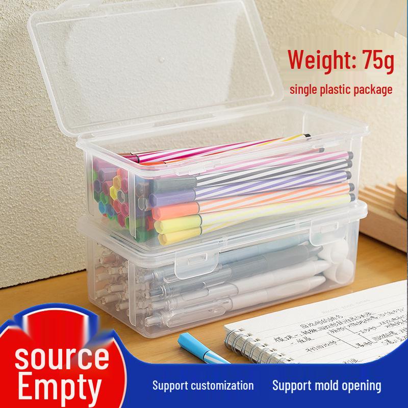 Transparent Plastic Stationery Box for Kids - Large Capacity for Crayons, Paintbrushes, Pencils