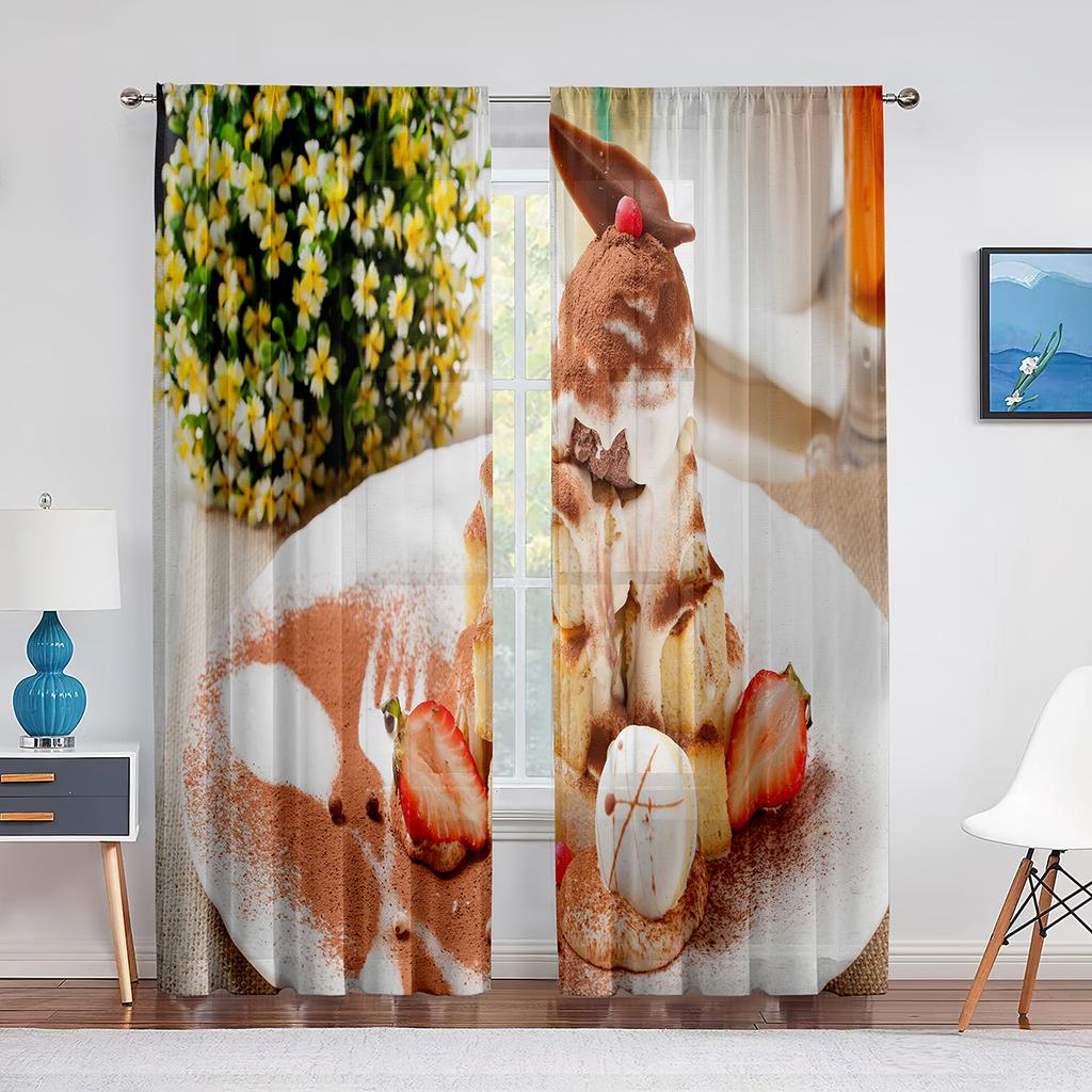 Gałka Lodów Słodki Zimny Kremowy Deser Przezroczyste Woalowe Zasłony do Salonu Sypialni Tiulowe Zasłony Panel Okienny Kuchenny Draperie