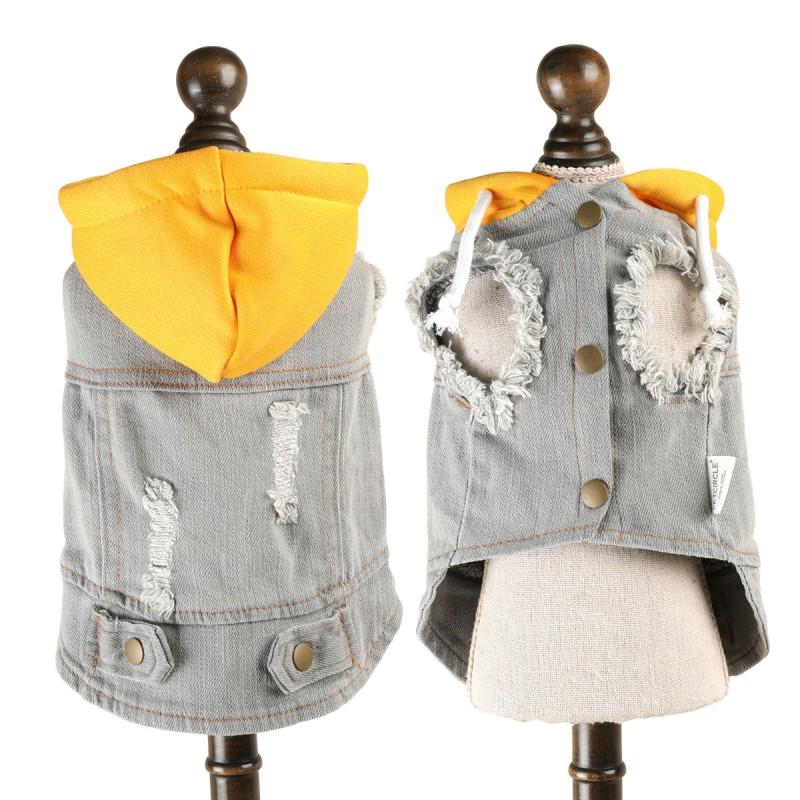 Pet Denim Vest With Gradient Hooded Design Maltese Cats Casual Wear XS To XL