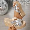 Fashion Gold Silver Snake Pattern Wedge Sandals Women Fashion Summer Chunky Platform Slippers Woman Lightweight Thick Sole Beach Slides