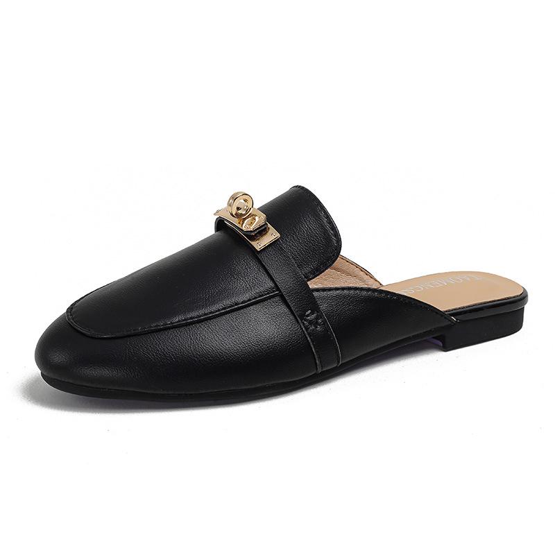 Mules da Donna in Vera Pelle con Fibbia, Punta Semiaperta, Dettagli Curati, Acquisto Obbligatorio per l'Uso Esterno