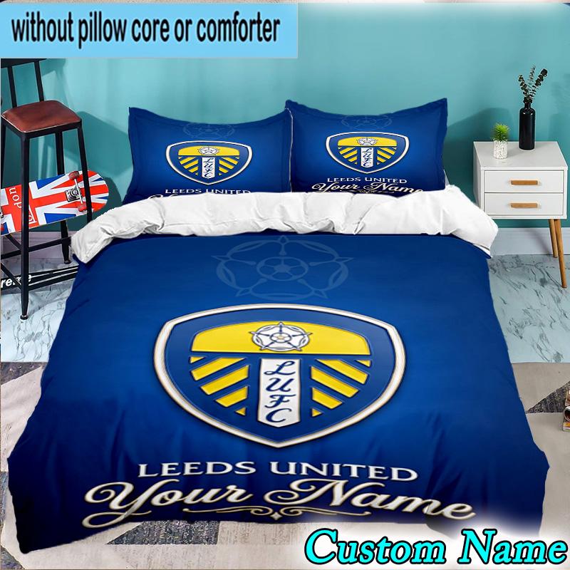 3PCS Custom Name Leeds United Crest Design Bedding Set Duvet Cover Closure Includes 1 Duvet Cover & 2 Pillowcases for All Seasons Bedroom Decor