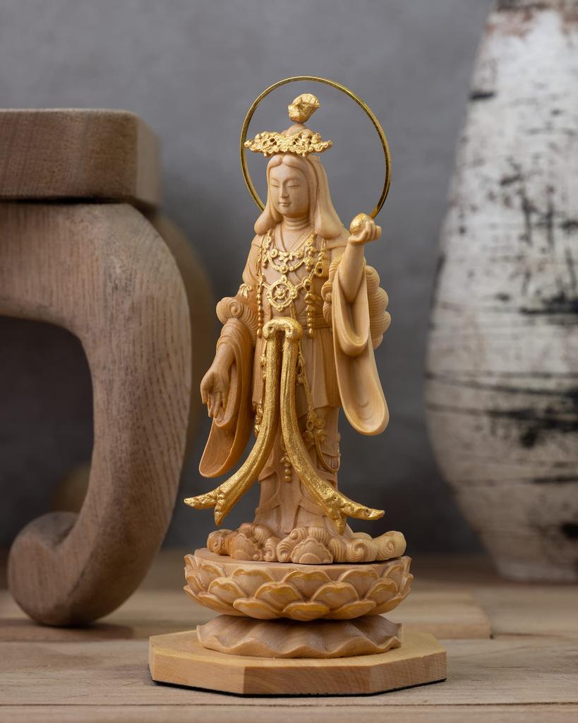 Tiny Buddha Kisshoten standing statue 11cm Joruriji style gold paint Buddha wood ornament Kisshoten - (wood boxwood, finish) - statue, figure,