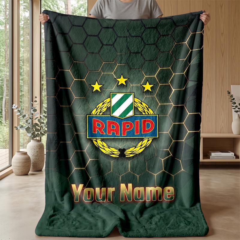 Custom Text Flannel Throw Blanket, Lightweight Cozy Bed Sofa BlanketRapid Wien FC