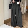 Damen High Waist Weiter Bein Gerader Lockerer Freizeit Anzug Hose