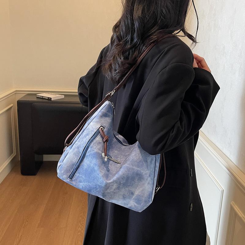 Schoolbag retro large capacity shoulder double shoulder tote messenger bag solid color commuting 1011 simple new fashion commuting leisure