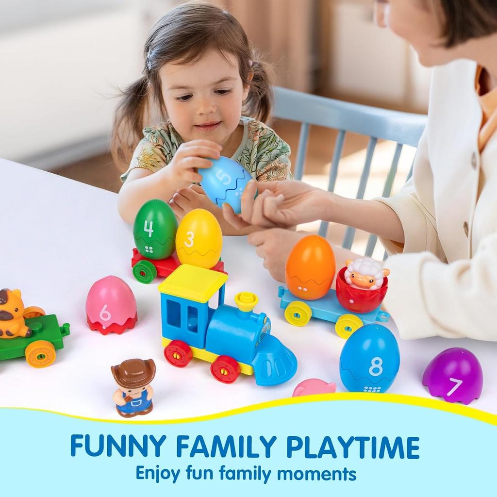 Toddler Learning Toys for 1 2 3 Years Old Color Matching & Sorting Montessori Farm Train Set Fine Motor Skill Gift for Toddler
