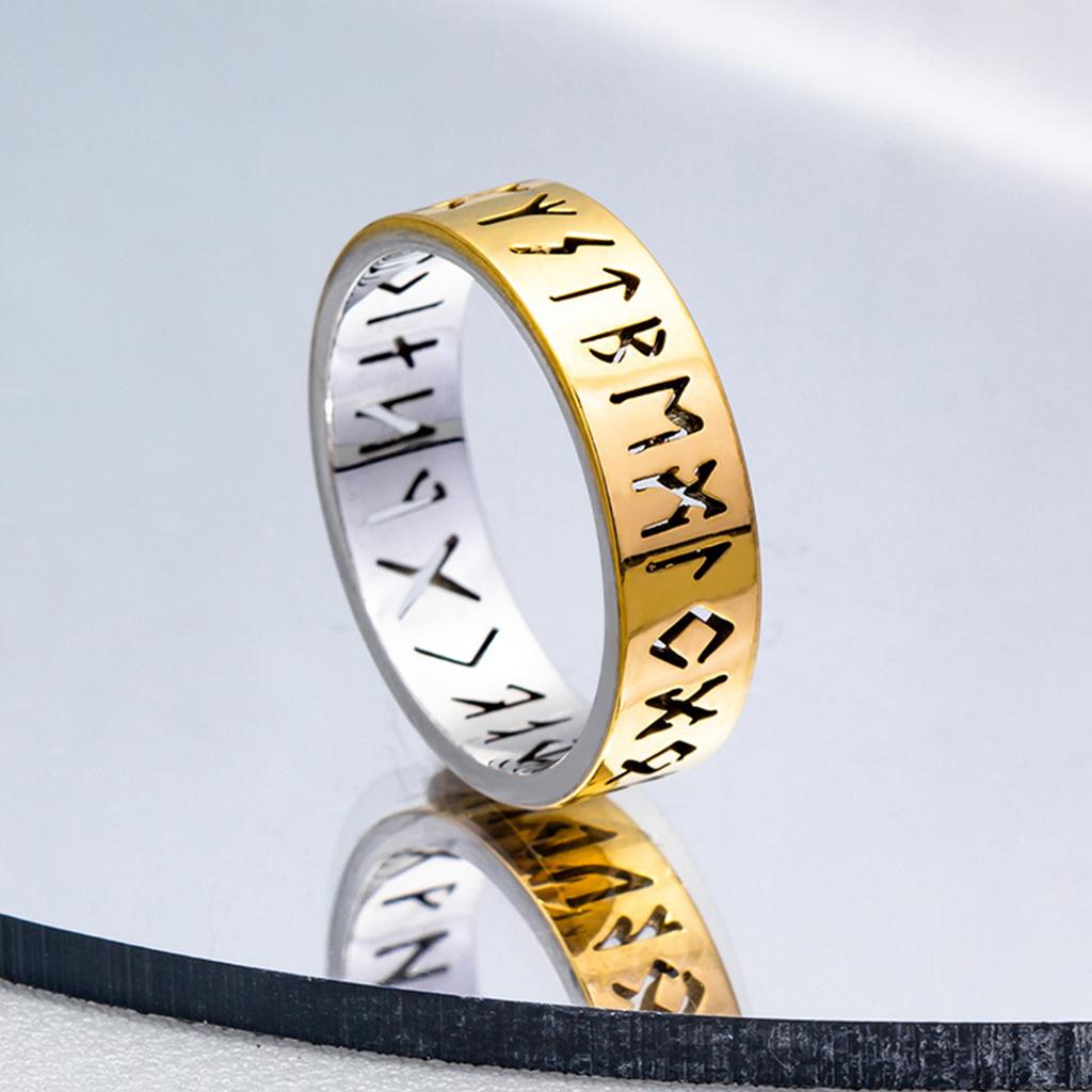 Viking Runes Hollow Out Titanium Steel Ring Unisex Popular Jewelry