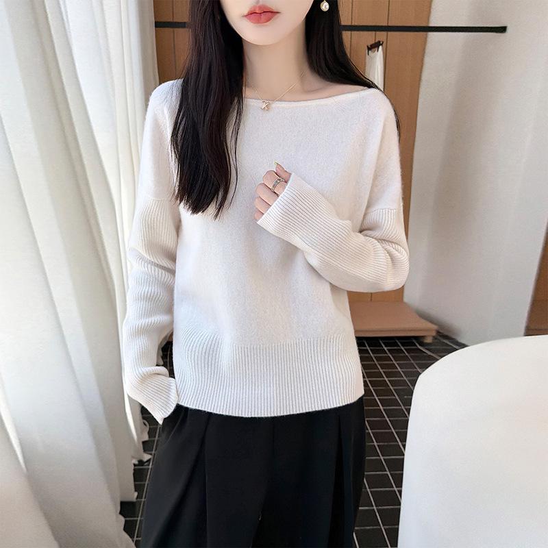 Korean Style Wool Batwing Sleeve One-Shoulder Knit Top - Autumn 2026 Women's Fashion