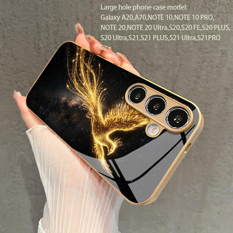 2D Phoenix Pattern Flowing Light Phone Case for Samsung Galaxy S26 S25 S24 S23 S22 S21 S20 A56 A55 Golden Glass Protective Cover