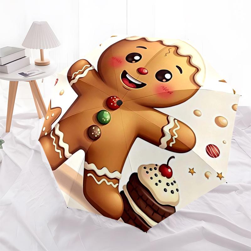 Gingerbread Man Themed Travel Umbrella 8 Ribs Automatic Opening and Closing, Portable Folding Design, Compact and Stylish Umbrella Suitable
