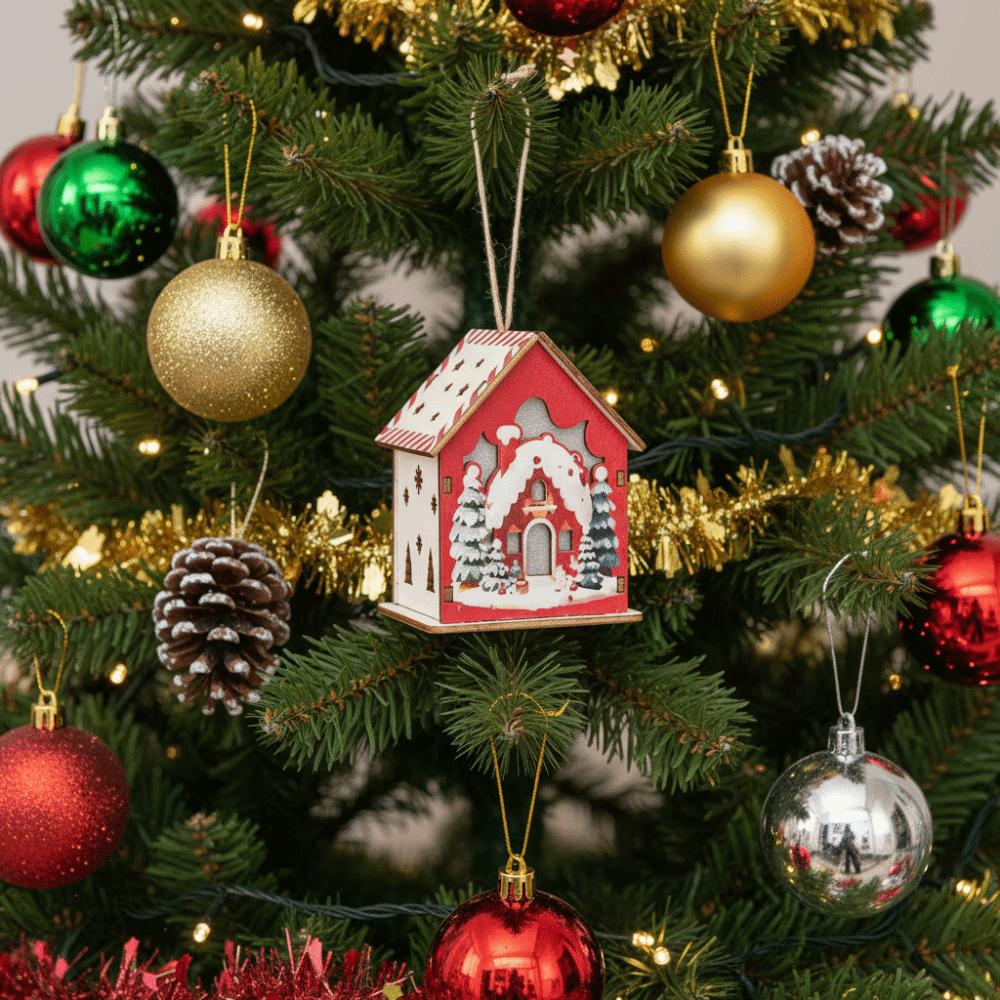 Colorful Christmas LED Light Wooden House Cute Luminous Cabin Wooden Luminous Huts Kids Gifts