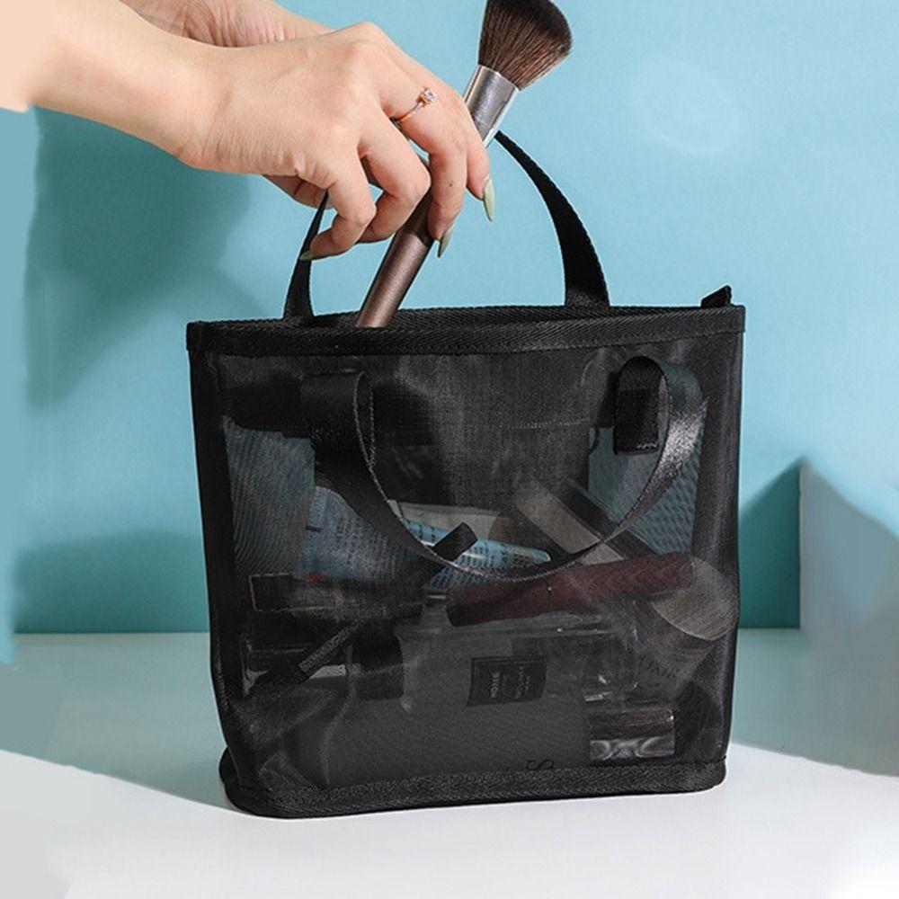 Travel Organizer Zipper Bag Square Bag Large Capacity Black Storage Toiletry Bag Cosmetic Cases Makeup Bags Mesh Cosmetic Bag