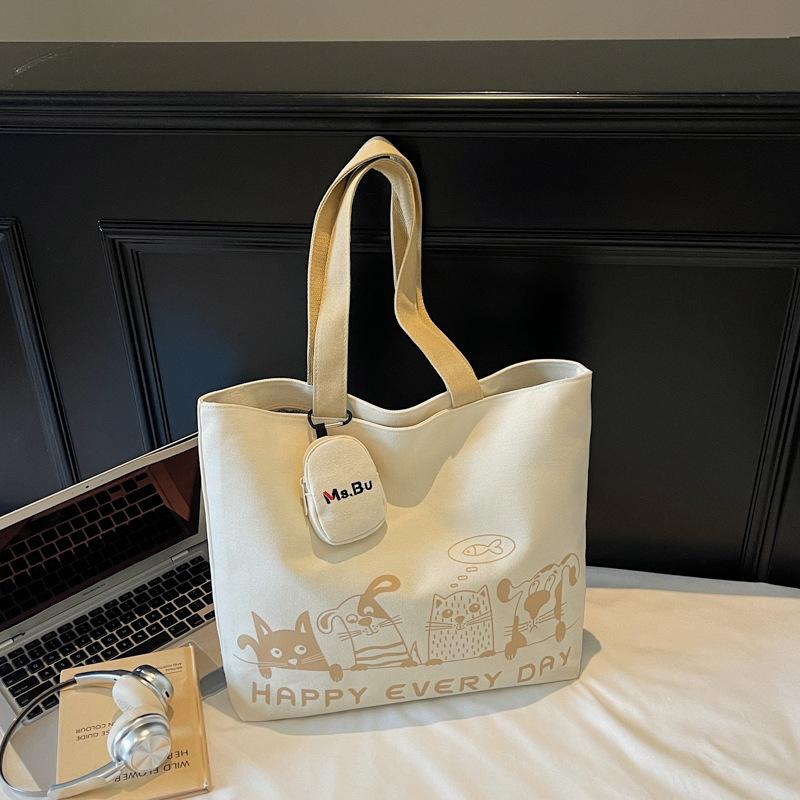 Casual Large Capacity Canvas Bag Women's 2025 Autumn New Light Commuter Shoulder Bag Graffiti Handbag Tote Bag