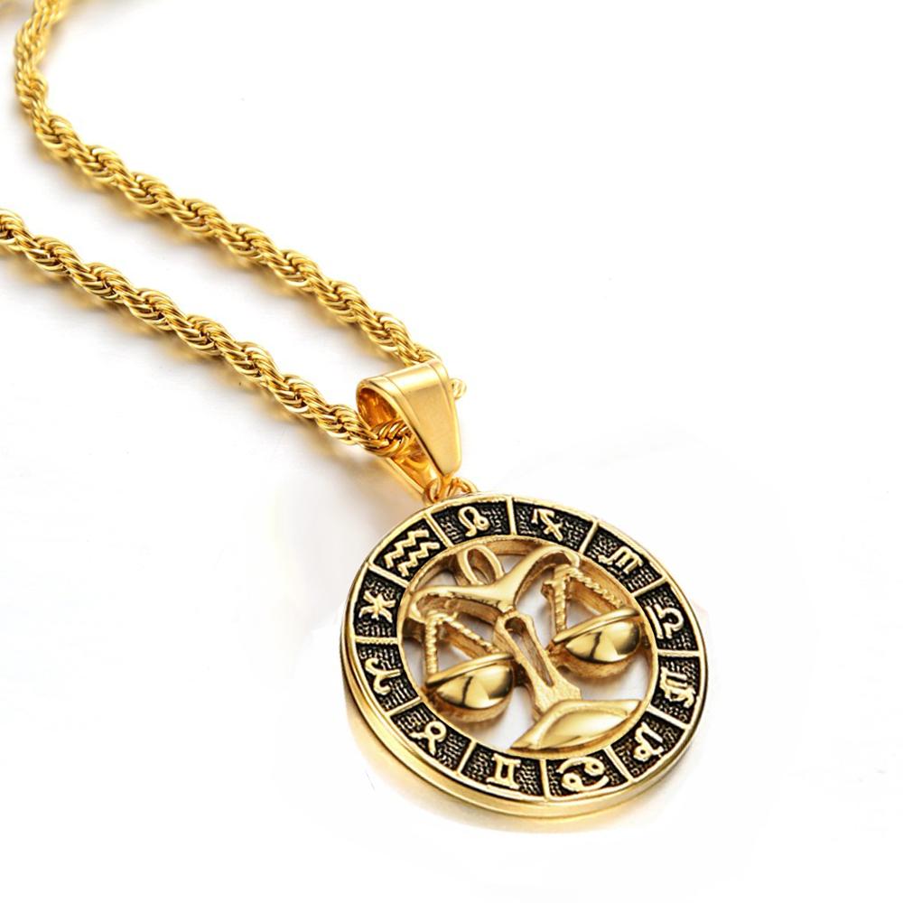 Scorpio Aries 12 Constellation Pendant Necklace Gold Color Stainless Steel Chain For Men Women Zodiac Jewelry Birthday Gift