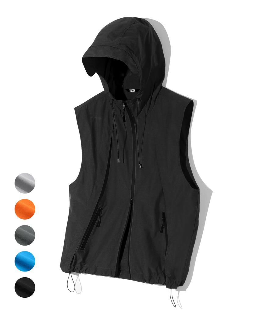 Trillion Division Nylon Hooded Zip-Up Vest (Black)
