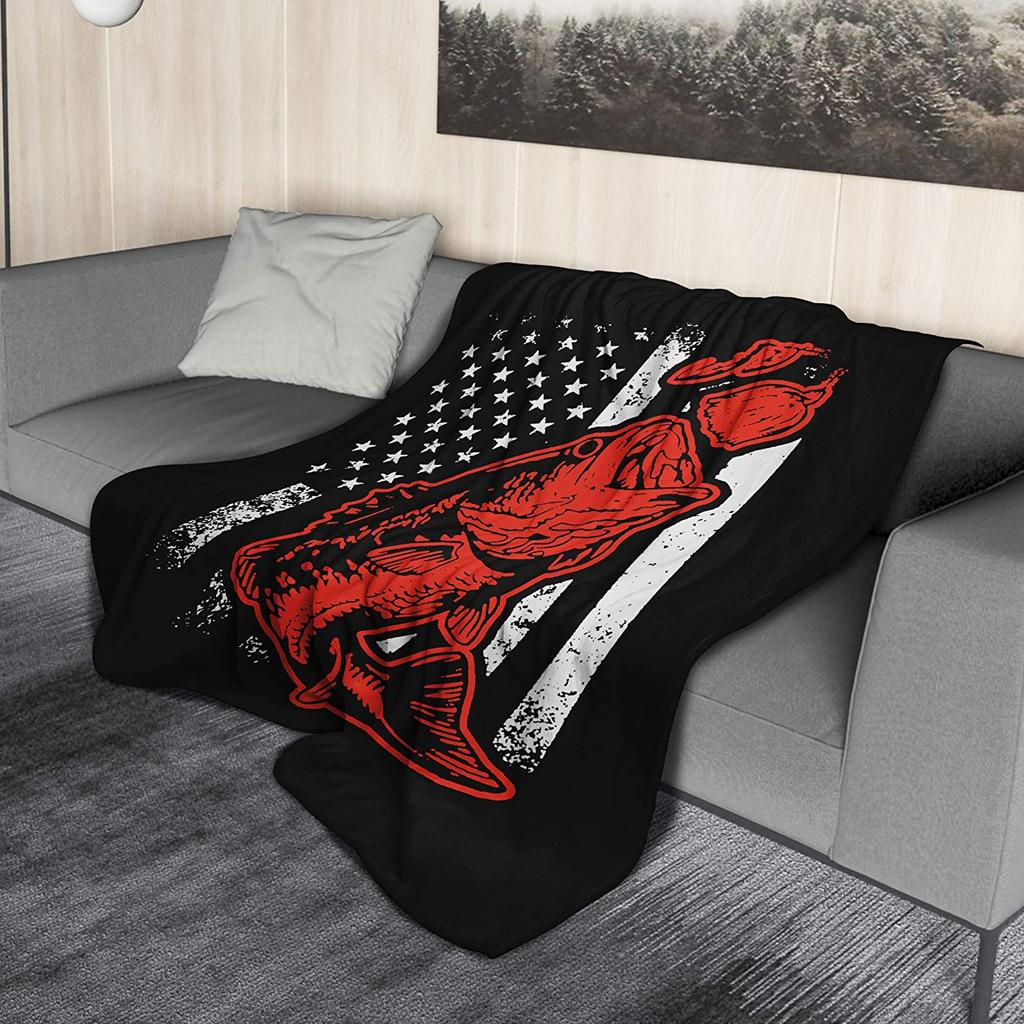 Fishing Blanket Largemouth Bass Jumping Out of Water Blanket Foldrable Throw Blanket Washable Couch Sofa Blanket Beach Blanket for Home Office