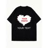 Oversized T Shirt Black Heart Print With Custom Photo And Text For Casual Wear