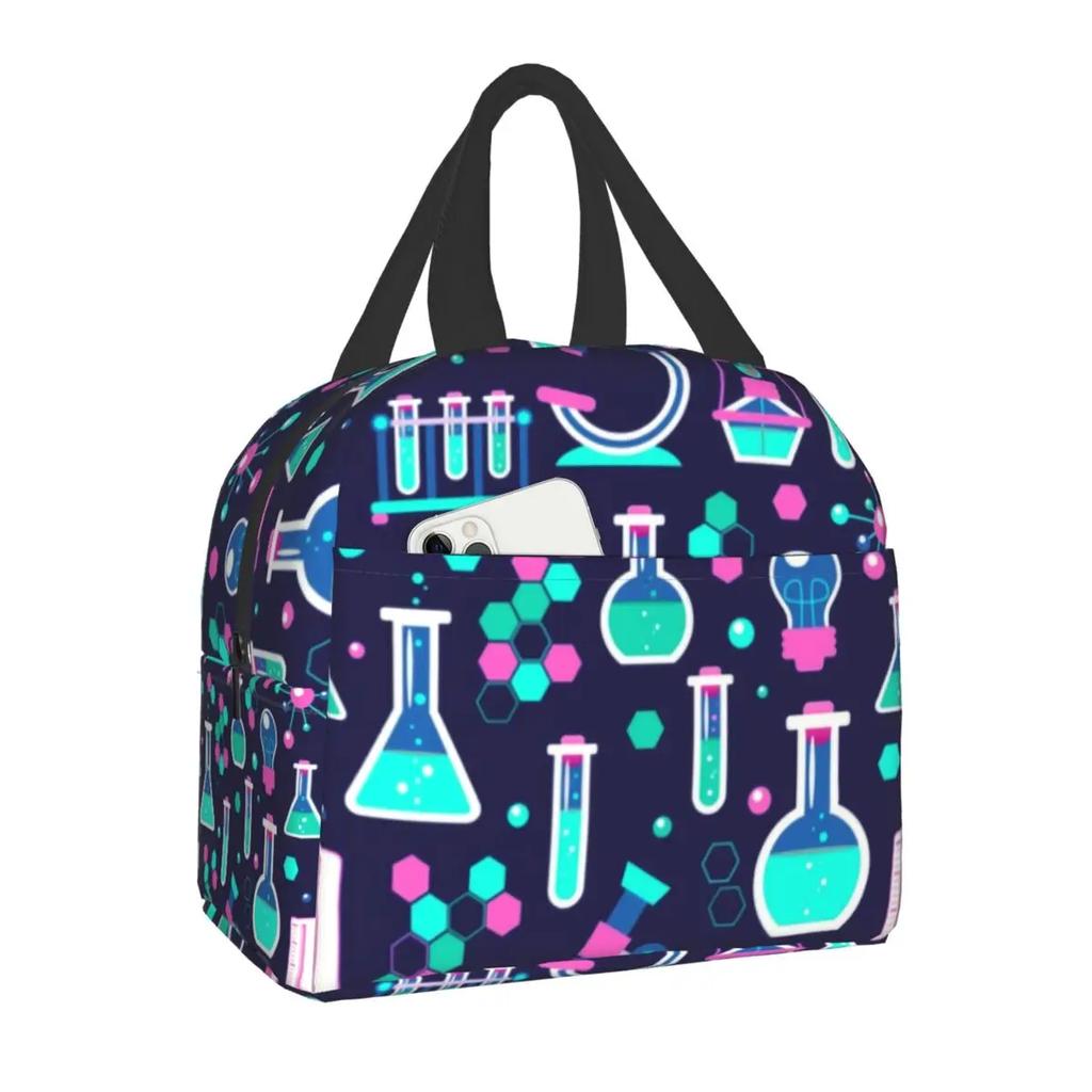 Pinke Wissenschaft Isolierte Lunch-Tragetasche für Frauen Chemisches Labor Chemie Technologie Tragbare Thermokühltasche Bento-Box