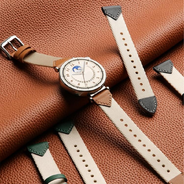 Classical Leather & Nylon Band Secure & Fashionable Watch Band Composite Weave Smartwatch Strap for GT5 18mm Interfaces