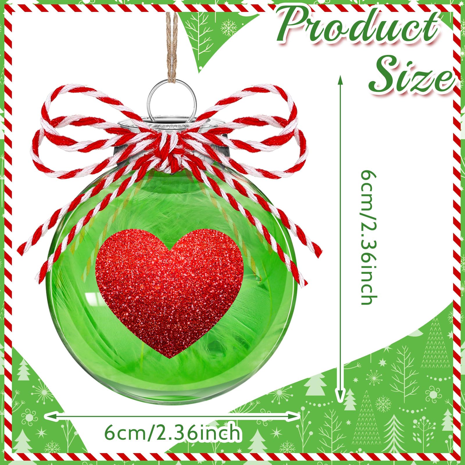 

8 шт. Лаймово-зеленые рождественские украшения в форме сердца, украшения для рождественской елки, подвесные шары, 2,36 дюйма, форма сердца 6cm