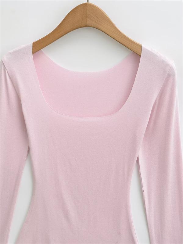 Koreanischer Stil Schlank geschnittenes Quadratischer Ausschnitt Glockenärmel Damen T-Shirt, Elegant Nische, Tailliert, Sexy Schlankmachendes Basisschicht Top