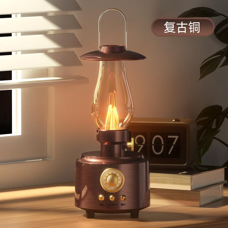 Bluetooth 5.0 Hoparlör Retro FM Radyo Vintage Atmosfer Işığı Şok Edici Bas Ses Kutusu Müzik Çalar TF Kart USB AUX Desteği Ev Dış Mekan Kamp Lambası