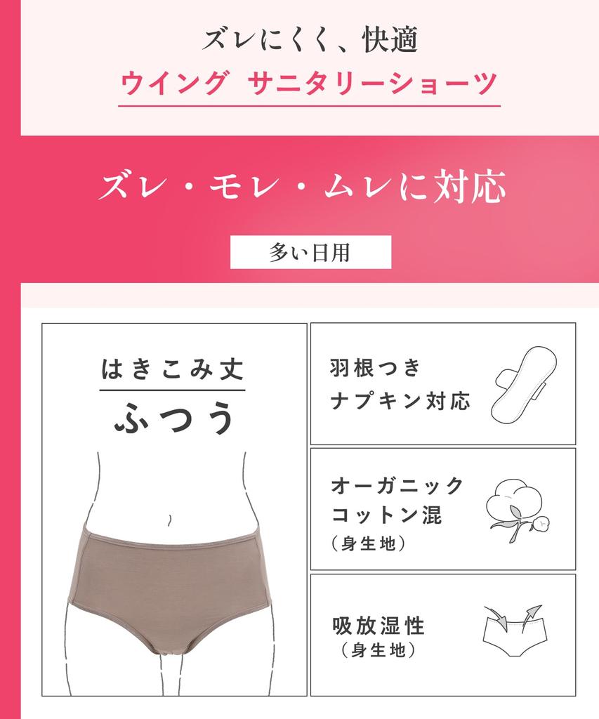 Sanitary Panties Cotton Blend Winged Pad Regular Size M Wing/Wacoal (Organic Body), Compatible, Length, Women's, EC8500,