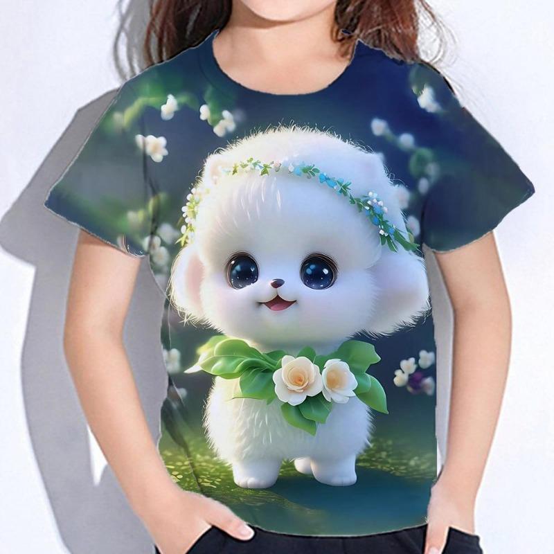 Kawaii Cartoon Animal Cat Kids Adult Printed T-shirt Summer Women's and Men's Casual Outdoor Girl and Boy Short Sleeve Tees Top