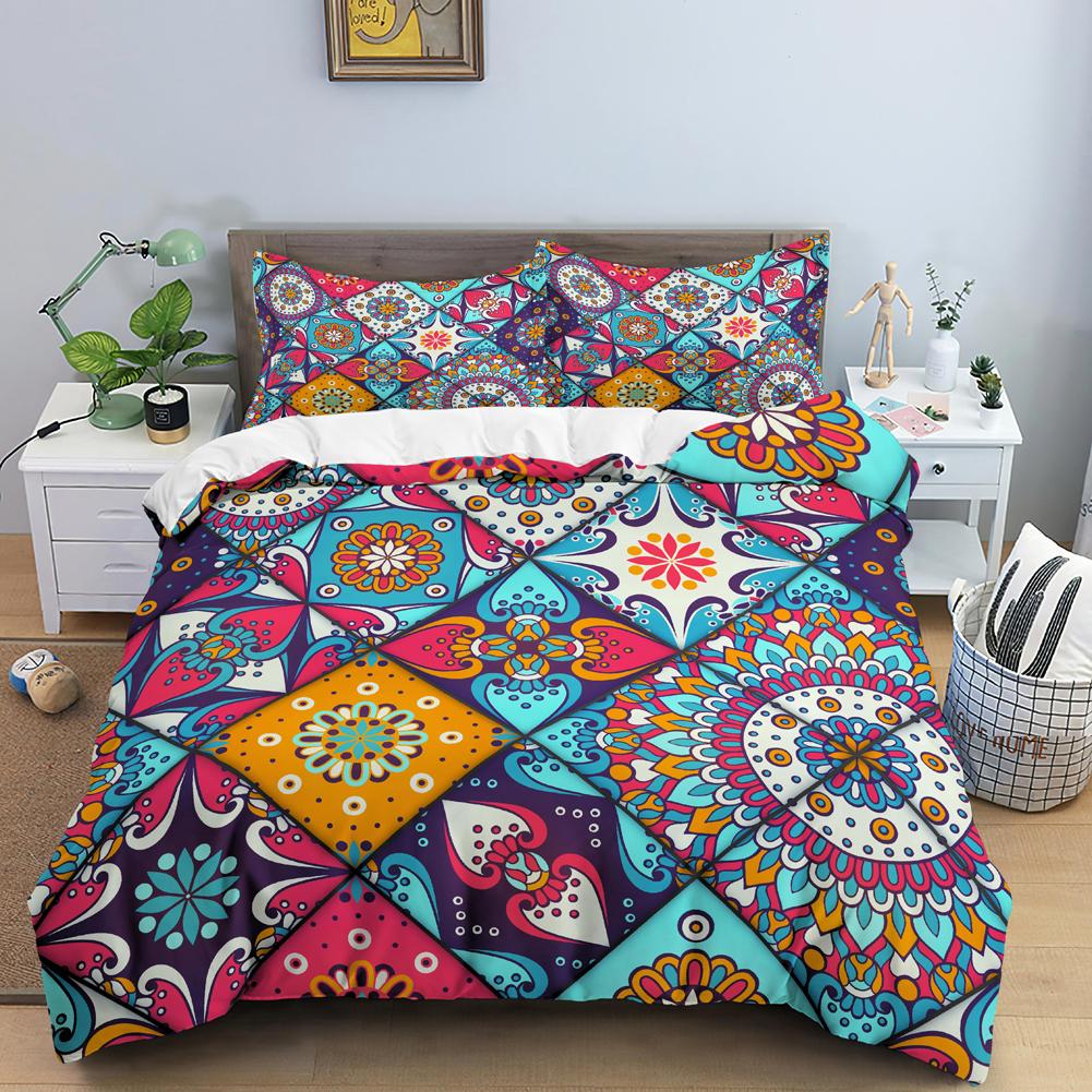 Geometric Mandala King Queen Duvet Cover Boho Ethnic Style Bedding Set For Teens Adults Mediterranean Soft Polyester Quilt Cover