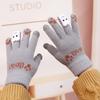 Knitted thermal gloves winter new velvet thermal women's gloves cute bear five-finger cold-proof gloves