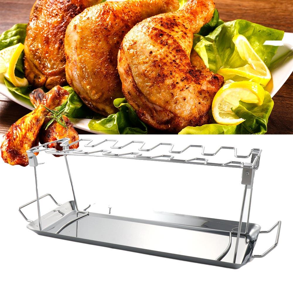 BBQ Rib Mesh Clip with Drip Pan BBQ Shelf Barbecue Accessories Grill Holder Chicken Wing Leg Rack