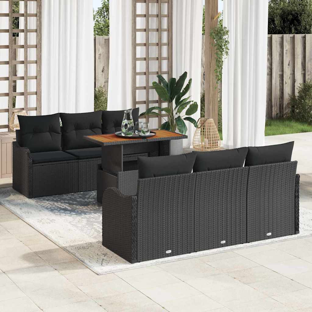 Garden Sofa Set with Storage 7 pcs Black Poly Rattan