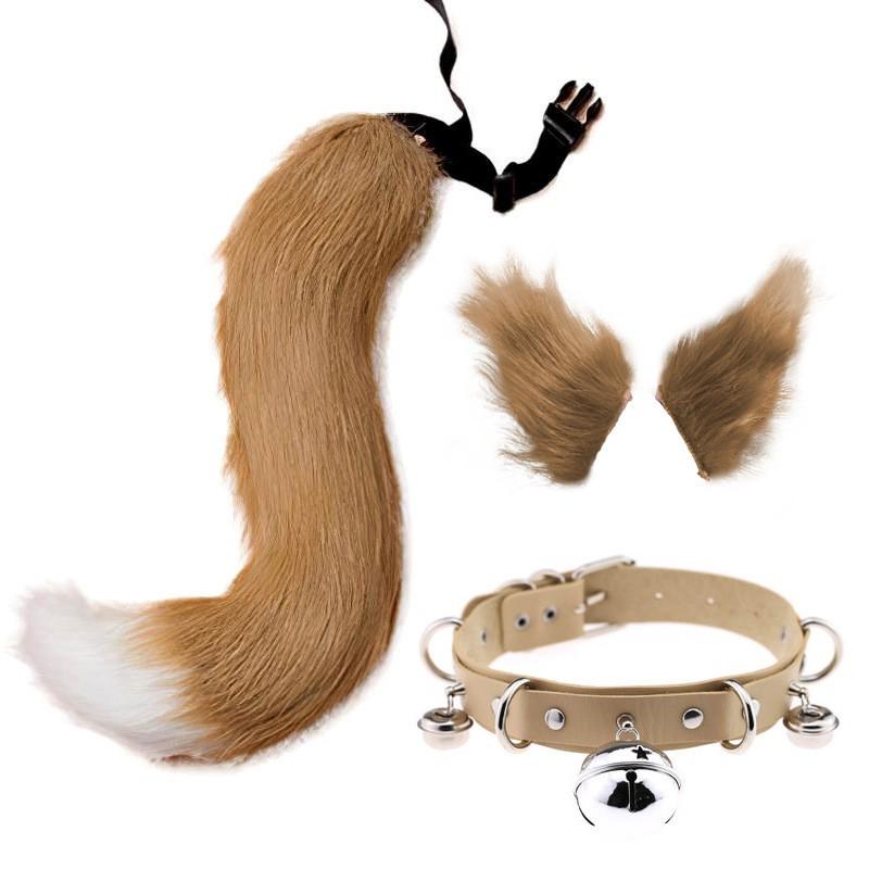 Faux Fur Animal Ears Headband With Tail Set Halloween Cosplay Fox Ear Clip Costume Accessory