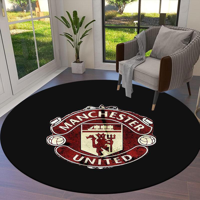 Manchester United F Round Area Rug,Carpet Rug for Living Room Bedroom Sofa Playroom Decor,Non-slip Floor Mat