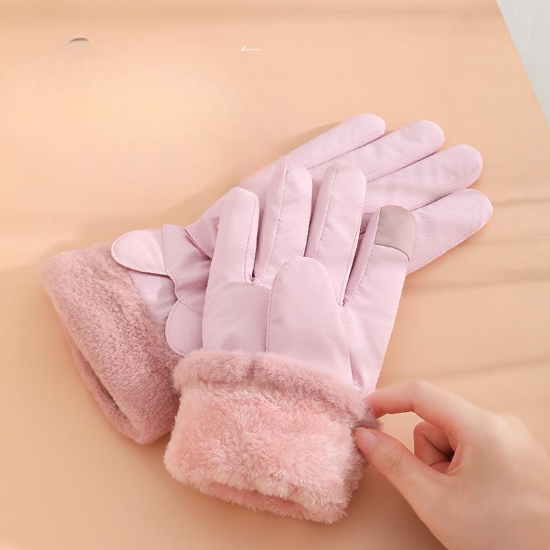 Fashionable Warm Gloves for Women In Autumn and Winter Cute Plush Warm Touch Screen Outdoor Riding Non Slip Waterproof Ski Gloves