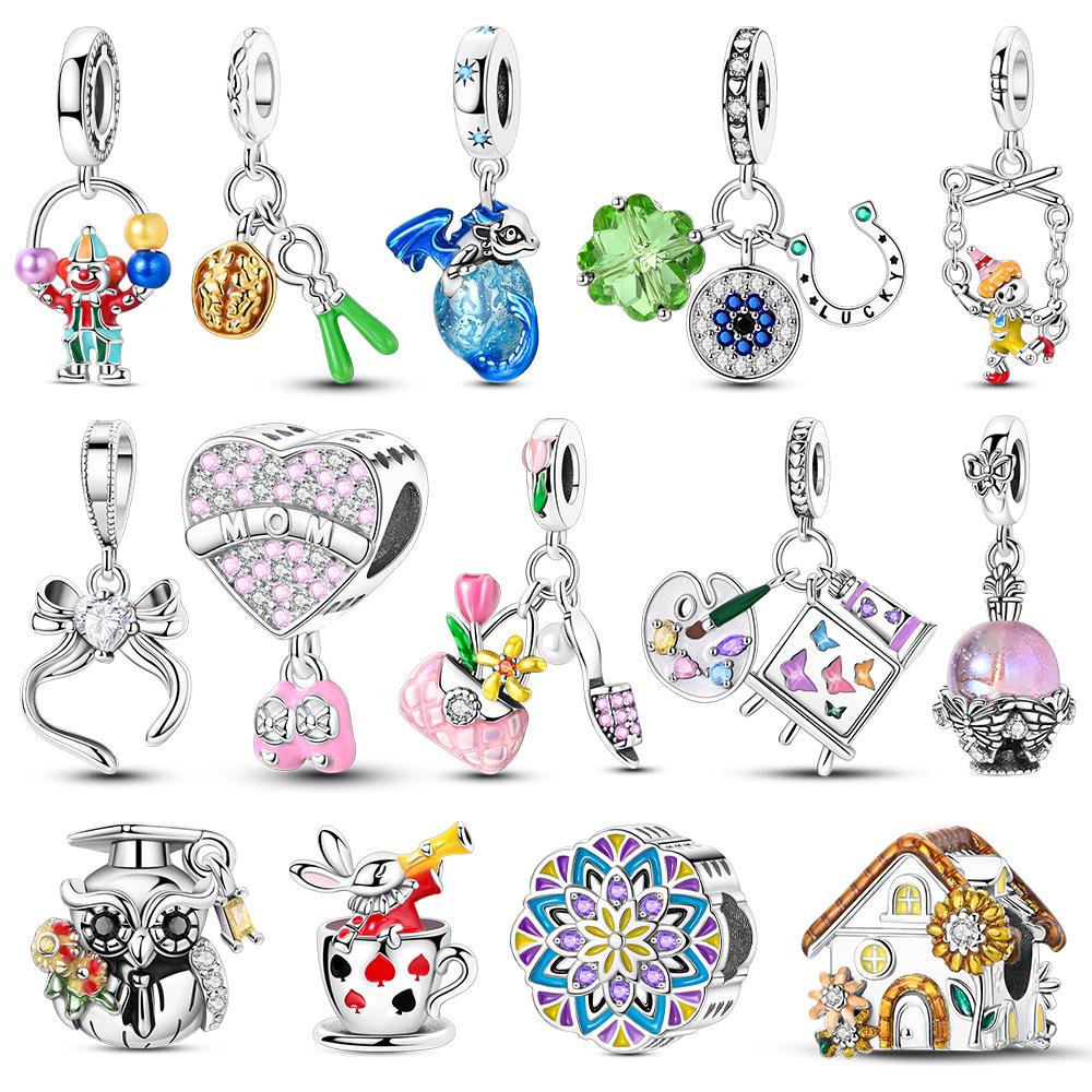 copper Plated Charm Bead Charms Owl Tulip Joker Bead Charms Pendants Compatible With Authentic Bracelets Charm Dangle Diy Jewellery Gift Ideal For Wom