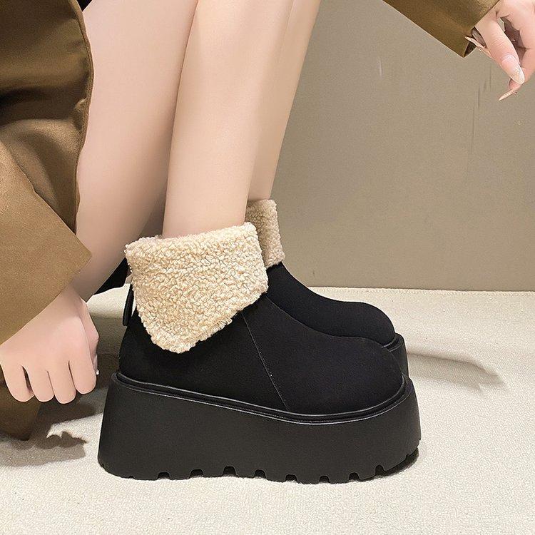 

Женские хлопковые туфли с головой манго, маффином, ледяным хлопком, новинка 2024 года, на небольшой платформе, с толстой подошвой, перекидным верхом, утолщенные хлопковые туфли 35 чёрный