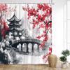 Japanese Style Landscape Shower Curtain Ink Mountain Cherry Blossom Pavilion Lake Asian Art Bath Curtains Home Bathroom Decor