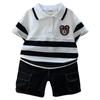 Turn Down Collars Boys Summer Outfits Striped Short Sleeve Cartoon T Shirt Pockets Shorts Fashion Golf Sport Clothes