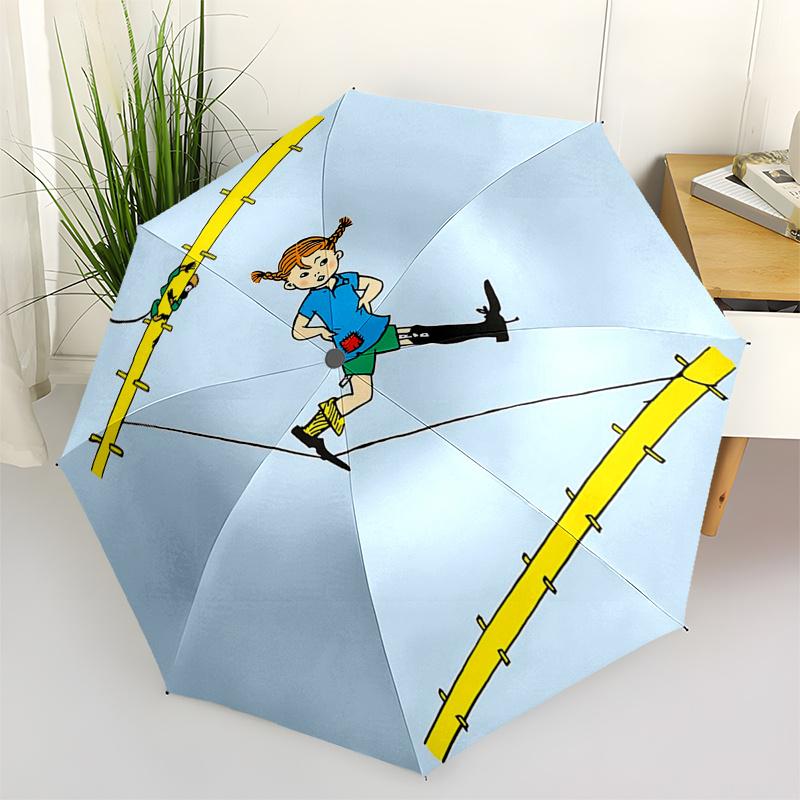 

Pippi Longstocking Themed Travel Umbrella-8 Ribs Automatic Opening and Closing, Portable Folding Design, Compact and Stylish Umbrella Suitab