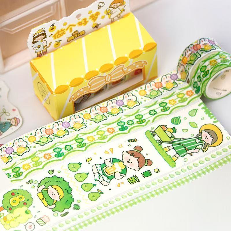 Talking Leisure Set Qiqi Cute Girl Heart and Hand Series Sticker Tape Cartoon Character Hand Painted Daily Material Decoration