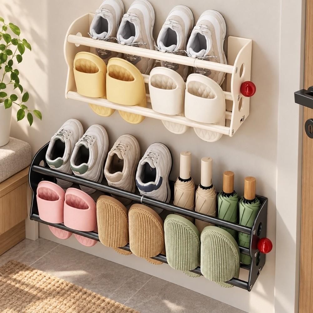Expandable Magnetic Slipper Rack No Drill Bathroom Slipper Holder Behind Entry Door