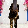 Women Plus Size Round Neck Long Sleeve Printed Irregular Top And Long Pants Two Piece Set