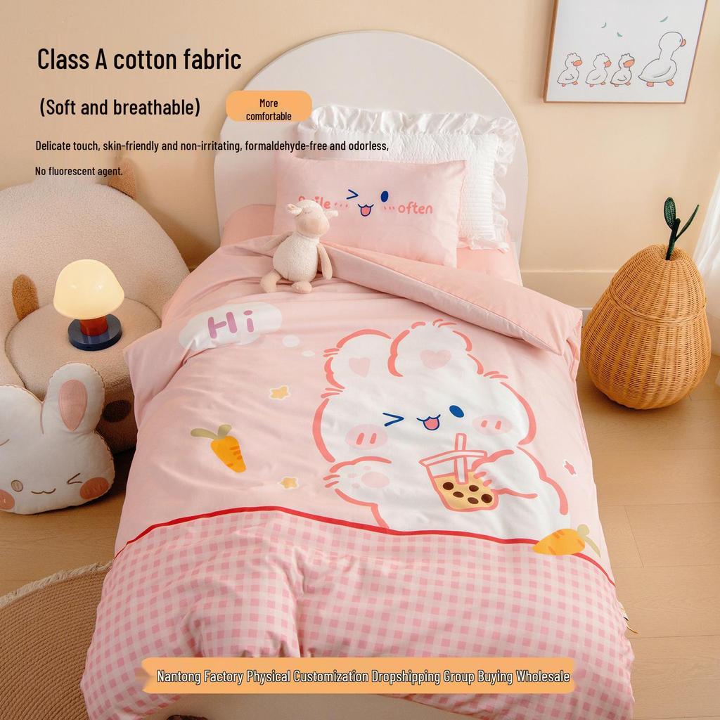 Class A Cartoon Cotton Baby & Toddler Bedding: Skin-Friendly, Breathable 3-Piece Kindergarten Duvet Set