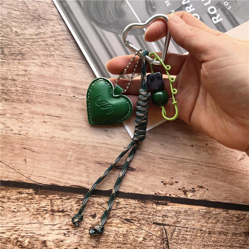 

Lanyard DIY Lanyards Leather Heart Shape Keychain on the Phone Charms Alloy Hanging Chain Couple Bead Keyring Bag Decorate