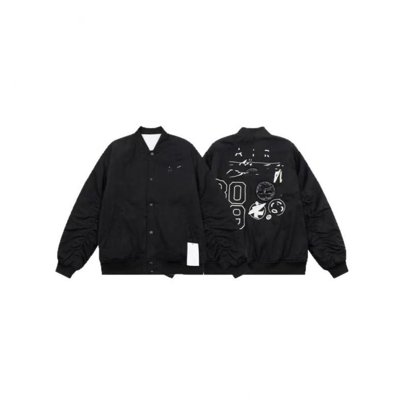 Unisex Oversized Embroidered Letter Bomber Jacket Casual Streetwear Windproof Warm Cotton Blend Outerwear