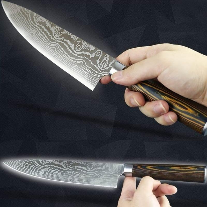 Cleaver Knife 8 Inch Kitchen Knife 7CR17 Stainless Steel Sanding Laser Pattern Kitchen Stuff