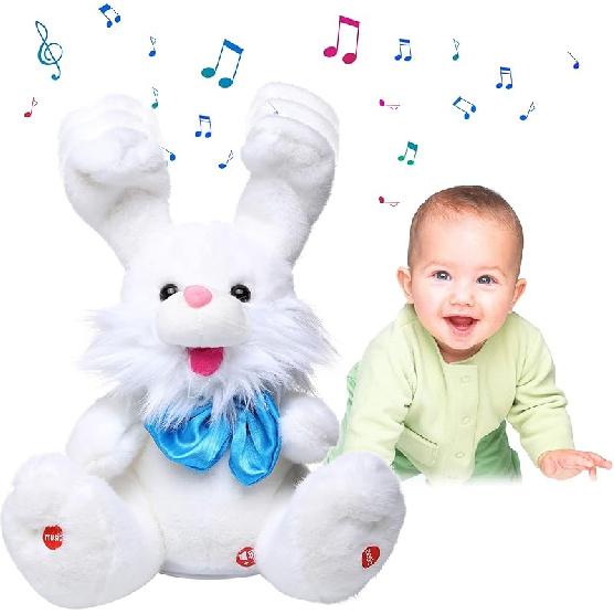 MIAODAM Breathing Stuffed Animal Bunny Plush with Realistic Breathing Action and Lighted Music Perfect for Babies and Kids